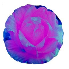 Beautiful Pastel Pink Rose With Blue Background Large 18  Premium Round Cushions by myrubiogarden