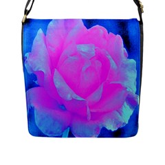 Beautiful Pastel Pink Rose With Blue Background Flap Closure Messenger Bag (l) by myrubiogarden