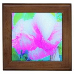 Abstract Pink Hibiscus Bloom With Flower Power Framed Tiles by myrubiogarden