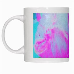 Abstract Pink Hibiscus Bloom With Flower Power White Mugs by myrubiogarden