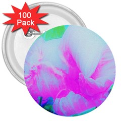 Abstract Pink Hibiscus Bloom With Flower Power 3  Buttons (100 Pack)  by myrubiogarden