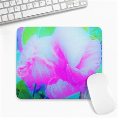 Abstract Pink Hibiscus Bloom With Flower Power Large Mousepads by myrubiogarden