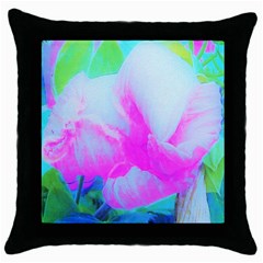 Abstract Pink Hibiscus Bloom With Flower Power Throw Pillow Case (black) by myrubiogarden