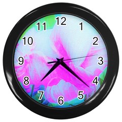 Abstract Pink Hibiscus Bloom With Flower Power Wall Clock (black) by myrubiogarden