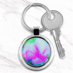 Abstract Pink Hibiscus Bloom With Flower Power Key Chains (round)  by myrubiogarden