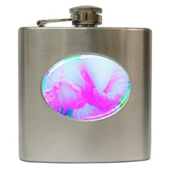 Abstract Pink Hibiscus Bloom With Flower Power Hip Flask (6 Oz) by myrubiogarden