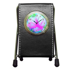 Abstract Pink Hibiscus Bloom With Flower Power Pen Holder Desk Clock