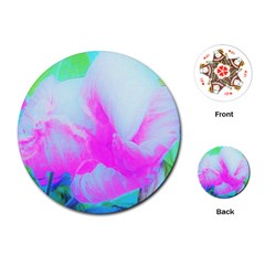 Abstract Pink Hibiscus Bloom With Flower Power Playing Cards (round) by myrubiogarden