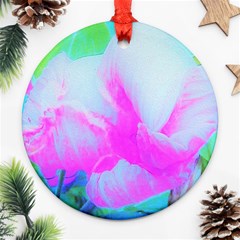 Abstract Pink Hibiscus Bloom With Flower Power Round Ornament (two Sides)