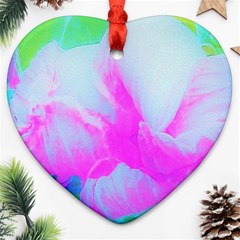 Abstract Pink Hibiscus Bloom With Flower Power Heart Ornament (two Sides) by myrubiogarden