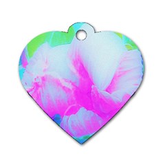 Abstract Pink Hibiscus Bloom With Flower Power Dog Tag Heart (two Sides) by myrubiogarden