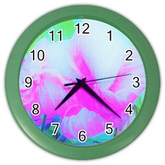 Abstract Pink Hibiscus Bloom With Flower Power Color Wall Clock by myrubiogarden