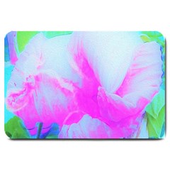 Abstract Pink Hibiscus Bloom With Flower Power Large Doormat  by myrubiogarden