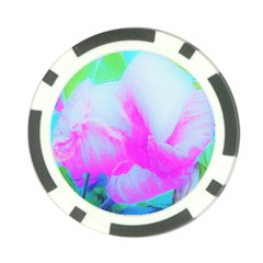 Abstract Pink Hibiscus Bloom With Flower Power Poker Chip Card Guard by myrubiogarden