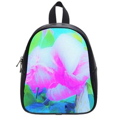 Abstract Pink Hibiscus Bloom With Flower Power School Bag (small) by myrubiogarden