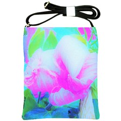 Abstract Pink Hibiscus Bloom With Flower Power Shoulder Sling Bag by myrubiogarden