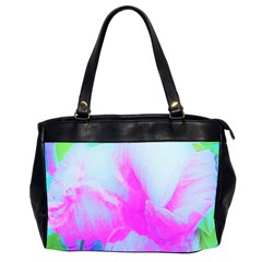 Abstract Pink Hibiscus Bloom With Flower Power Oversize Office Handbag (2 Sides) by myrubiogarden