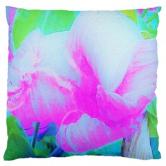 Abstract Pink Hibiscus Bloom With Flower Power Large Cushion Case (one Side) by myrubiogarden