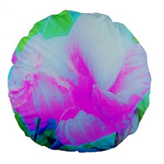 Abstract Pink Hibiscus Bloom With Flower Power Large 18  Premium Round Cushions by myrubiogarden