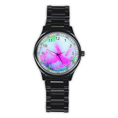 Abstract Pink Hibiscus Bloom With Flower Power Stainless Steel Round Watch by myrubiogarden