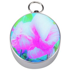 Abstract Pink Hibiscus Bloom With Flower Power Silver Compasses by myrubiogarden