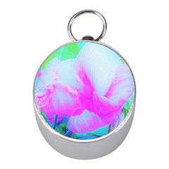 Abstract Pink Hibiscus Bloom With Flower Power Mini Silver Compasses by myrubiogarden