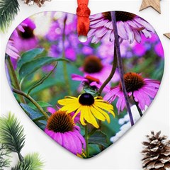 Yellow Flowers In The Purple Coneflower Garden Ornament (heart)