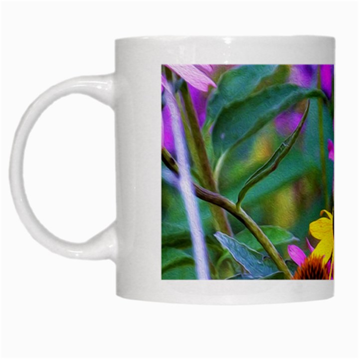 Yellow Flowers In The Purple Coneflower Garden White Mugs