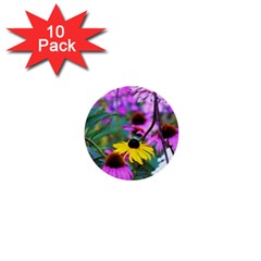 Yellow Flowers In The Purple Coneflower Garden 1  Mini Buttons (10 Pack)  by myrubiogarden