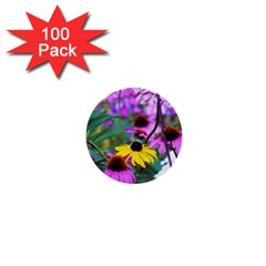 Yellow Flowers In The Purple Coneflower Garden 1  Mini Buttons (100 Pack)  by myrubiogarden