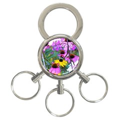 Yellow Flowers In The Purple Coneflower Garden 3-ring Key Chains by myrubiogarden