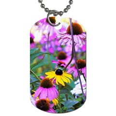 Yellow Flowers In The Purple Coneflower Garden Dog Tag (one Side) by myrubiogarden