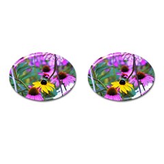 Yellow Flowers In The Purple Coneflower Garden Cufflinks (oval) by myrubiogarden