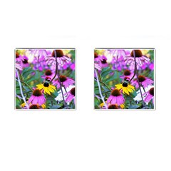 Yellow Flowers In The Purple Coneflower Garden Cufflinks (square) by myrubiogarden