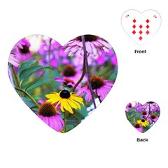 Yellow Flowers In The Purple Coneflower Garden Playing Cards (heart)