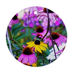 Yellow Flowers In The Purple Coneflower Garden Round Ornament (two Sides) by myrubiogarden