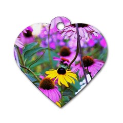 Yellow Flowers In The Purple Coneflower Garden Dog Tag Heart (two Sides) by myrubiogarden