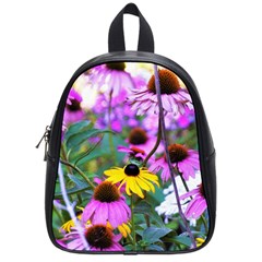 Yellow Flowers In The Purple Coneflower Garden School Bag (small) by myrubiogarden