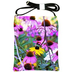 Yellow Flowers In The Purple Coneflower Garden Shoulder Sling Bag by myrubiogarden