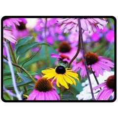 Yellow Flowers In The Purple Coneflower Garden Fleece Blanket (large)  by myrubiogarden