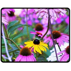 Yellow Flowers In The Purple Coneflower Garden Fleece Blanket (medium)  by myrubiogarden