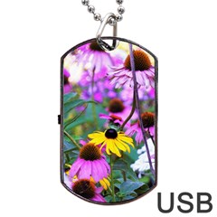 Yellow Flowers In The Purple Coneflower Garden Dog Tag Usb Flash (two Sides) by myrubiogarden