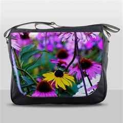 Yellow Flowers In The Purple Coneflower Garden Messenger Bag by myrubiogarden