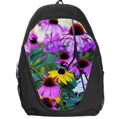 Yellow Flowers In The Purple Coneflower Garden Backpack Bag by myrubiogarden