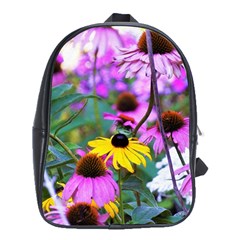 Yellow Flowers In The Purple Coneflower Garden School Bag (xl) by myrubiogarden