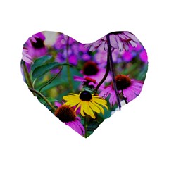 Yellow Flowers In The Purple Coneflower Garden Standard 16  Premium Heart Shape Cushions by myrubiogarden