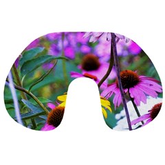 Yellow Flowers In The Purple Coneflower Garden Travel Neck Pillows by myrubiogarden