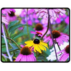 Yellow Flowers In The Purple Coneflower Garden Double Sided Fleece Blanket (medium)  by myrubiogarden