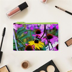 Yellow Flowers In The Purple Coneflower Garden Cosmetic Bag (xs) by myrubiogarden