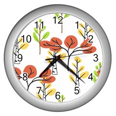 Tree Autumn Forest Landscape Wall Clock (silver) by Pakrebo